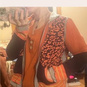 Cheetah Leopard Zip Up Hoodie Sz S